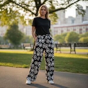 Peruzzi Italian Wide Leg Pants Size 8 Black White Mod Circle Lagenlook